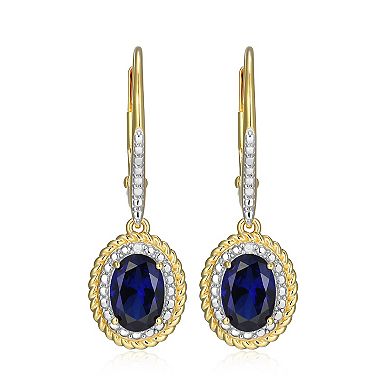 18k Gold Plated Sterling Silver Gemstone & Diamond Accent Halo Leverback Earrings