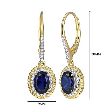 18k Gold Plated Sterling Silver Gemstone & Diamond Accent Halo Leverback Earrings