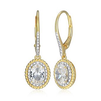 Classic Treasures 18k Gold Plated Sterling Silver Gemstone & Diamond Accent Halo Leverback Earrings