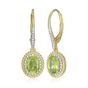 Classic Treasures 18k Gold Plated Sterling Silver Gemstone & Diamond Accent Halo Leverback Earrings