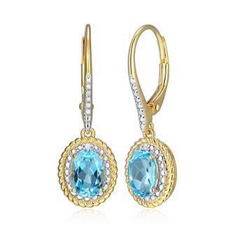 Classic Treasures 18k Gold Plated Sterling Silver Gemstone & Diamond Accent Halo Leverback Earrings