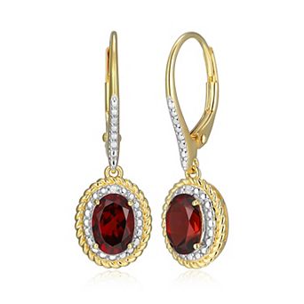 Classic Treasures 18k Gold Plated Sterling Silver Gemstone & Diamond Accent Halo Leverback Earrings