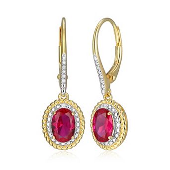 Classic Treasures 18k Gold Plated Sterling Silver Gemstone & Diamond Accent Halo Leverback Earrings