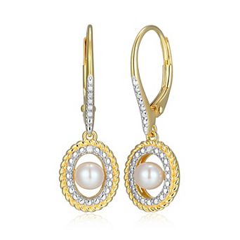 Classic Treasures 18k Gold Plated Sterling Silver Gemstone & Diamond Accent Halo Leverback Earrings