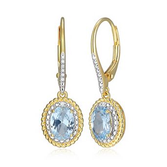 Classic Treasures 18k Gold Plated Sterling Silver Gemstone & Diamond Accent Halo Leverback Earrings