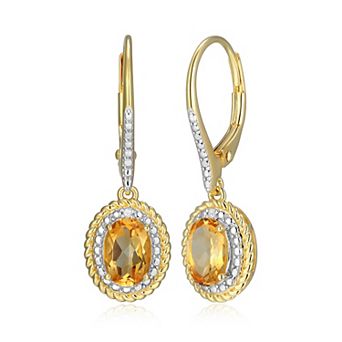 Classic Treasures 18k Gold Plated Sterling Silver Gemstone & Diamond Accent Halo Leverback Earrings