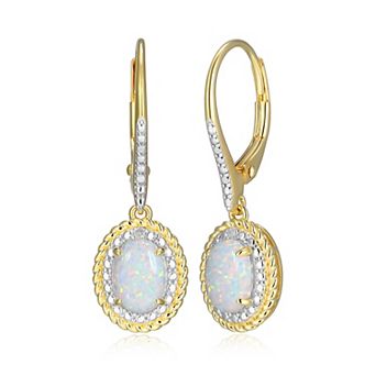 Classic Treasures 18k Gold Plated Sterling Silver Gemstone & Diamond Accent Halo Leverback Earrings