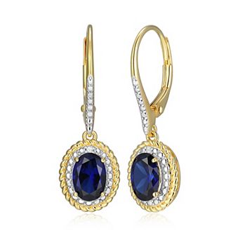 Classic Treasures 18k Gold Plated Sterling Silver Gemstone & Diamond Accent Halo Leverback Earrings