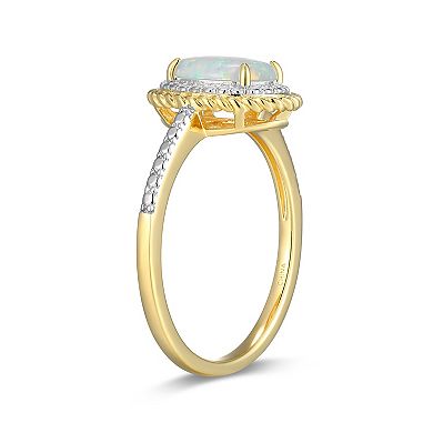 18k Gold Over Silver Gemstone & Diamond Accent Halo Ring