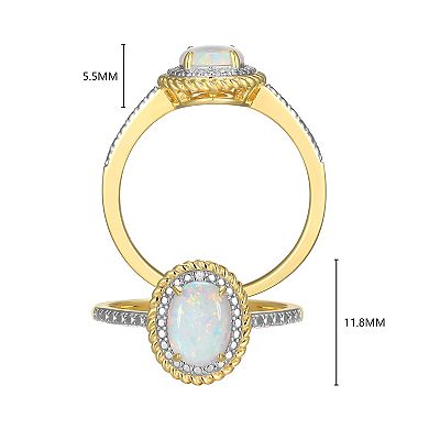 18k Gold Over Silver Gemstone & Diamond Accent Halo Ring