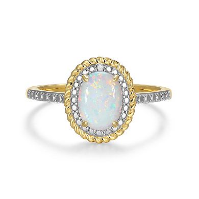 18k Gold Over Silver Gemstone & Diamond Accent Halo Ring
