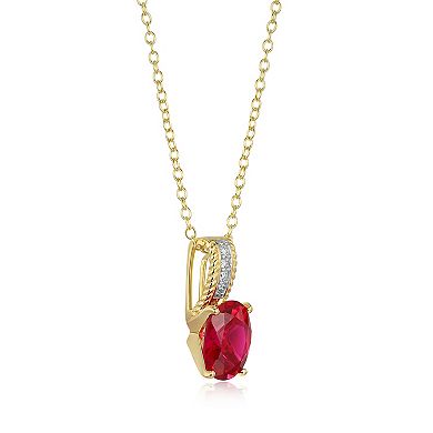 Classic Treasures 18k Gold Over Silver Lab-Created Ruby & Lab-Grown Diamond Accent Pendant Necklace