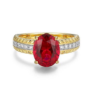 Classic Treasures 18k Gold Over Silver Lab-Created Ruby & 1/5 Carat T.W. Lab-Grown Diamond Engagement Ring