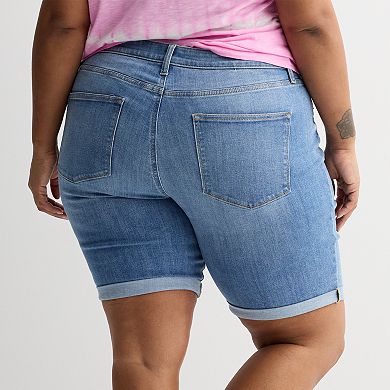 Plus Size Sonoma Goods For Life® Roll Cuff Denim Bermuda Shorts