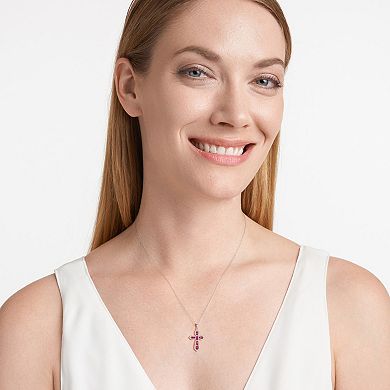 Classic Treasures Sterling Silver Rhodium Plated Lab-Created Ruby & 1/5 Carat T.W. Lab-Grown Diamond Cross Pendant Necklace