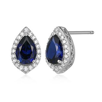 Classic Treasures Sterling Silver Lab-Created Sapphire & 1/5 Carat T.W. Lab-Grown Diamond Halo Stud Earrings