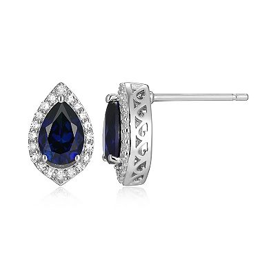 Classic Treasures Sterling Silver Lab-Created Sapphire & 1/5 Carat T.W. Lab-Grown Diamond Halo Stud Earrings
