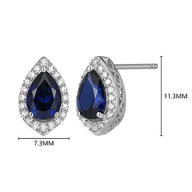 Classic Treasures Sterling Silver Lab-Created Sapphire & 1/5 Carat T.W. Lab-Grown Diamond Halo Stud Earrings