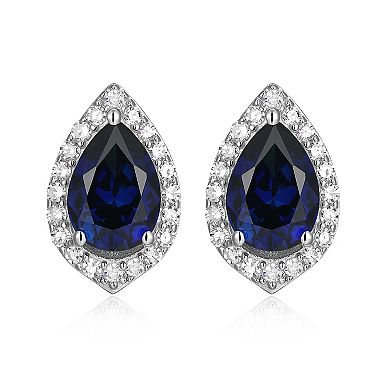 Classic Treasures Sterling Silver Lab-Created Sapphire & 1/5 Carat T.W. Lab-Grown Diamond Halo Stud Earrings