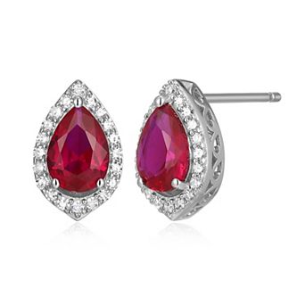 Classic Treasures Sterling Silver Lab-Created Ruby & 1/5 Carat T.W. Lab-Grown Diamond Halo Stud Earrings