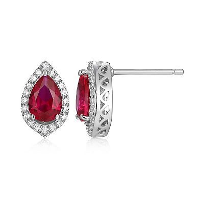 Classic Treasures Sterling Silver Lab-Created Ruby & 1/5 Carat T.W. Lab-Grown Diamond Halo Stud Earrings