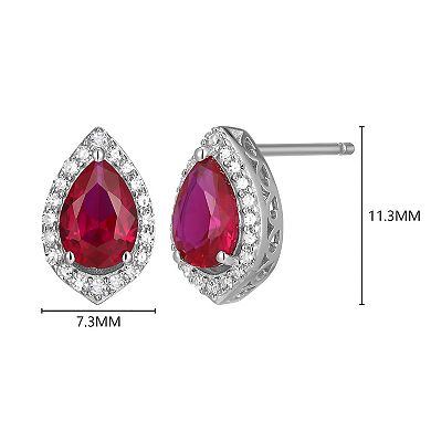 Classic Treasures Sterling Silver Lab-Created Ruby & 1/5 Carat T.W. Lab-Grown Diamond Halo Stud Earrings