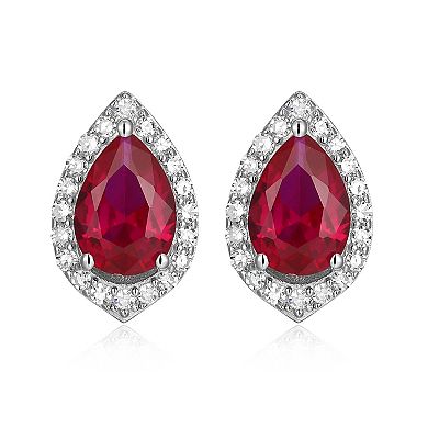Classic Treasures Sterling Silver Lab-Created Ruby & 1/5 Carat T.W. Lab-Grown Diamond Halo Stud Earrings