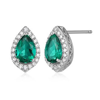 Classic Treasures Sterling Silver Lab-Created Emerald & 1/5 Carat T.W. Lab-Grown Diamond Halo Stud Earrings
