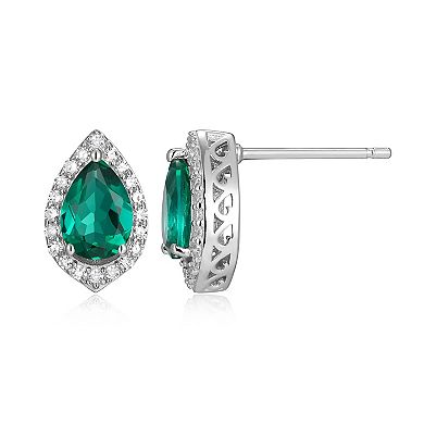 Classic Treasures Sterling Silver Lab-Created Emerald & 1/5 Carat T.W. Lab-Grown Diamond Halo Stud Earrings