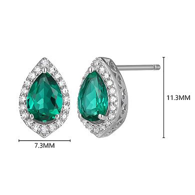 Classic Treasures Sterling Silver Lab-Created Emerald & 1/5 Carat T.W. Lab-Grown Diamond Halo Stud Earrings