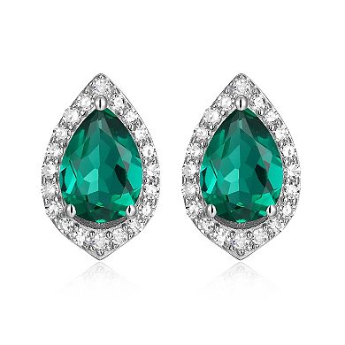 Classic Treasures Sterling Silver Lab-Created Emerald & 1/5 Carat T.W. Lab-Grown Diamond Halo Stud Earrings