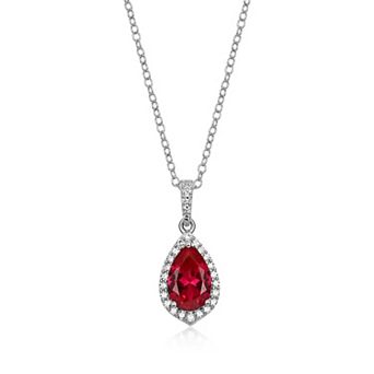 Classic Treasures Sterling Silver lab-Created Ruby & 1/5 Carat T.W. Lab-Grown Diamond Halo Pendant Necklace