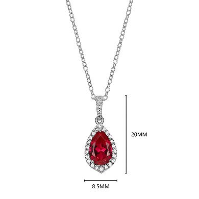Classic Treasures Sterling Silver lab-Created Ruby & 1/5 Carat T.W. Lab-Grown Diamond Halo Pendant Necklace