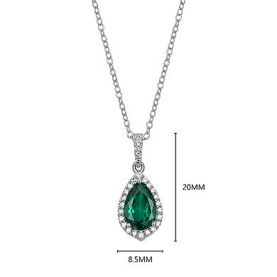Classic Treasures Sterling Silver Emerald and 9/10 Carat T.W. Lab-Grown Diamond Halo Pendant Necklace