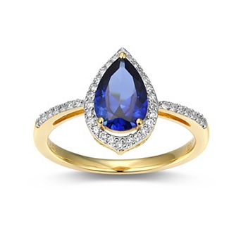 Classic Treasures 18k Gold Over Silver Lab-Created Sapphire & 1/5 Carat T.W. Lab-Grown Diamond Pear Ring