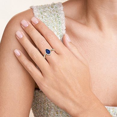 Classic Treasures 18k Gold Over Silver Lab-Created Sapphire & 1/5 Carat T.W. Lab-Grown Diamond Pear Ring