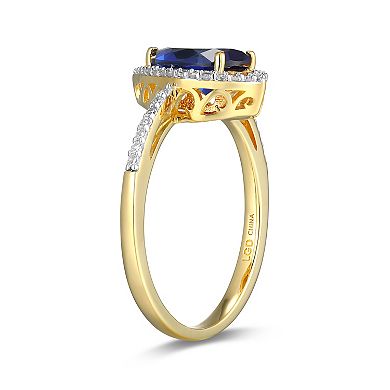 Classic Treasures 18k Gold Over Silver Lab-Created Sapphire & 1/5 Carat T.W. Lab-Grown Diamond Pear Ring