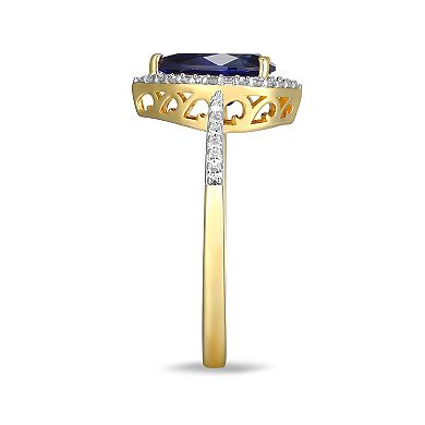Classic Treasures 18k Gold Over Silver Lab-Created Sapphire & 1/5 Carat T.W. Lab-Grown Diamond Pear Ring