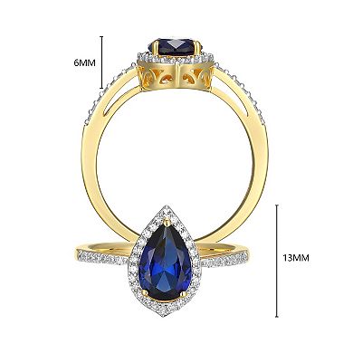 Classic Treasures 18k Gold Over Silver Lab-Created Sapphire & 1/5 Carat T.W. Lab-Grown Diamond Pear Ring