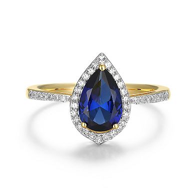 Classic Treasures 18k Gold Over Silver Lab-Created Sapphire & 1/5 Carat T.W. Lab-Grown Diamond Pear Ring