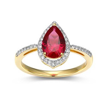 Classic Treasures 18k Gold Over Silver Lab-Created Ruby & 1/5 Carat T.W. Lab-Grown Diamond Pear Ring