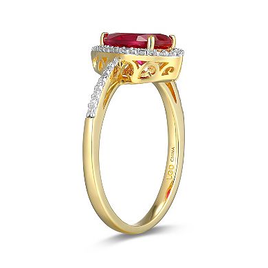 Classic Treasures 18k Gold Over Silver Lab-Created Ruby & 1/5 Carat T.W. Lab-Grown Diamond Pear Ring