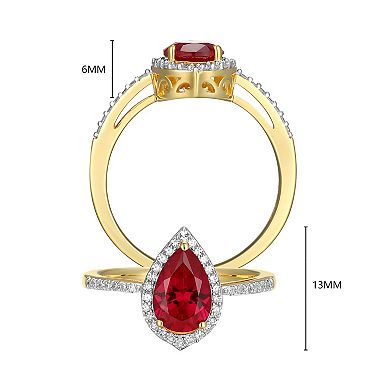 Classic Treasures 18k Gold Over Silver Lab-Created Ruby & 1/5 Carat T.W. Lab-Grown Diamond Pear Ring