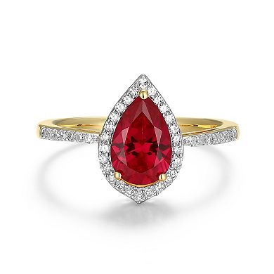 Classic Treasures 18k Gold Over Silver Lab-Created Ruby & 1/5 Carat T.W. Lab-Grown Diamond Pear Ring