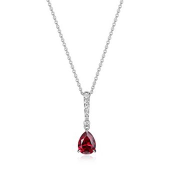 Classic Treasures Rhodium Over Sterling Silver Lab-Created Ruby and Lab-Grown Diamond Accent Drop Necklace