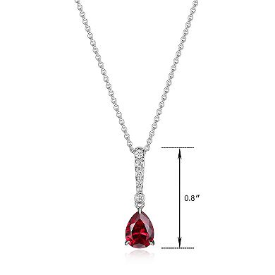 Rhodium Over Sterling Silver Lab-Created Ruby and Lab-Grown Diamond Accent Drop Necklace