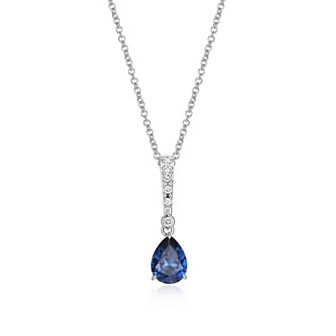 Classic Treasures Sterling Silver Rhodium Plated Lab-Created Sapphire & 1/14 Carat T.W. Lab-Grown Diamond Necklace