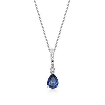 Classic Treasures Sterling Silver Rhodium Plated Lab-Created Sapphire & 1/14 Carat T.W. Lab-Grown Diamond Necklace