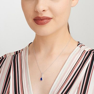 Classic Treasures Sterling Silver Rhodium Plated Lab-Created Sapphire & 1/14 Carat T.W. Lab-Grown Diamond Necklace