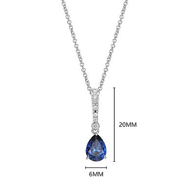Classic Treasures Sterling Silver Rhodium Plated Lab-Created Sapphire & 1/14 Carat T.W. Lab-Grown Diamond Necklace